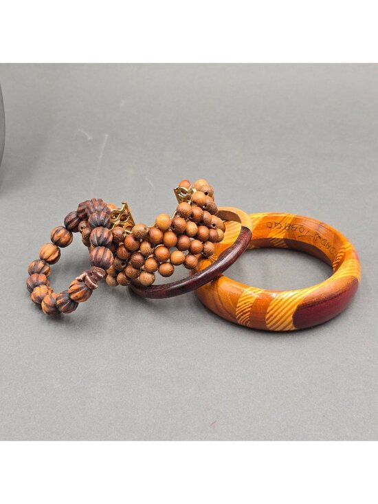 Unbranded Jewelry - Vintage Wooden Bracelet 7"-8" Bangle Cuff Stretch Stackable Lot of 4